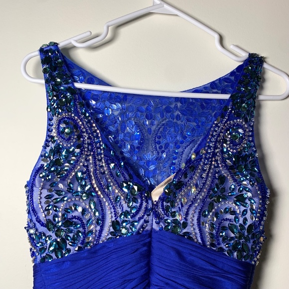 Norma Reed Royal Blue Rhinestone Satin Mesh Mini Fit & Flare Dress Size XS -GUC - Picture 10 of 16